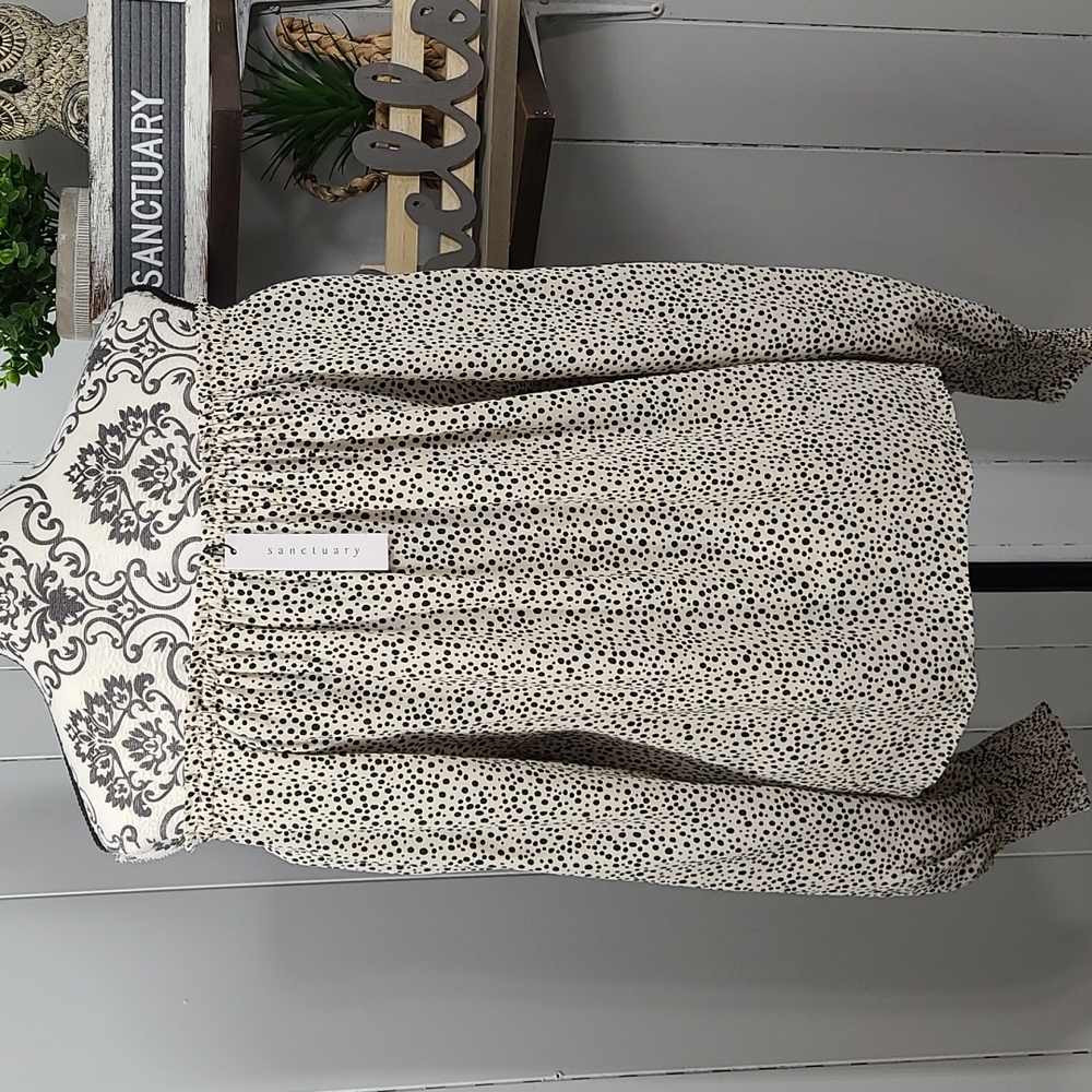 Sanctuary Cream & Black Spotted Off-The-Shoulder Top - Picture 8 of 11